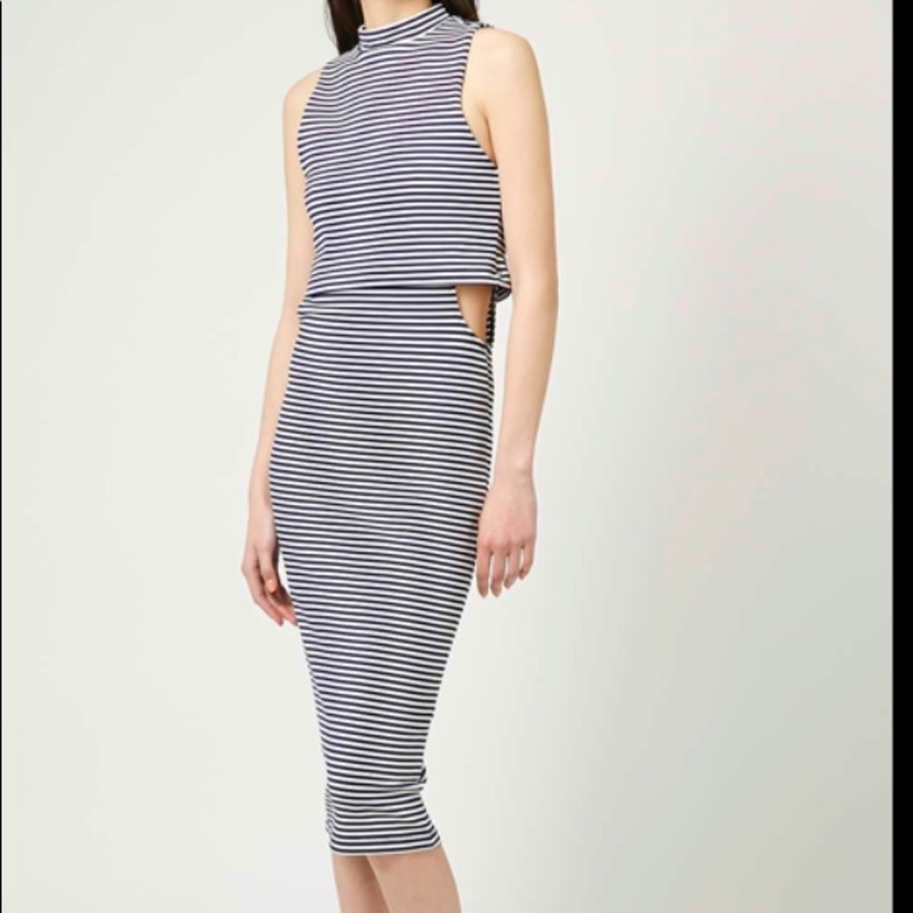 Topshop Midi cutout dress - navy/white